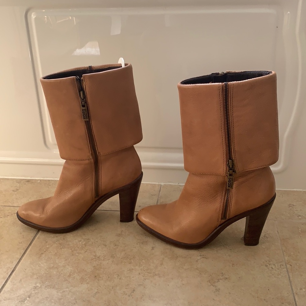 Camel Michael Kors Cuffed Mid calf Boots